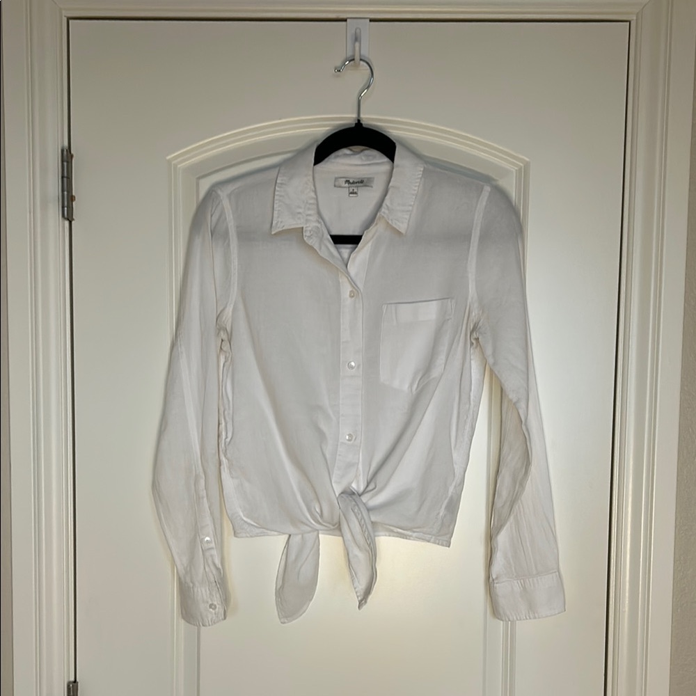Madewell Cotton White Button-Up Tie Front Shirt